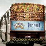 Another nice rear bus ad!   A huge virtual load of fruit.  Colorful bus ads get noticed!