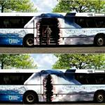 How cool is this ad?!  Do you think it got noticed?  The motion of the door (shark's mouth) is another example of how bus advertising is COMPLETELY UNIQUE!   Buses offer the built in advantage of MOTION!  Motion catches the eye and creates impact!  

Let's create some impact for YOUR BUSINESS!