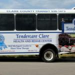 Tendercare Clare bus ad on the Clare County Transit Buses, Clare, Michigan.